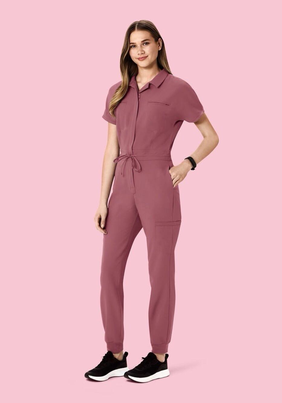Mandala Jumpsuit Scrubs Womens Medium Mauve Rose Pink Utility Medical Work Wear